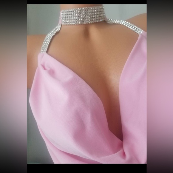 Elegant Pink Rhinestones Draped Dress - Picture 2 of 4